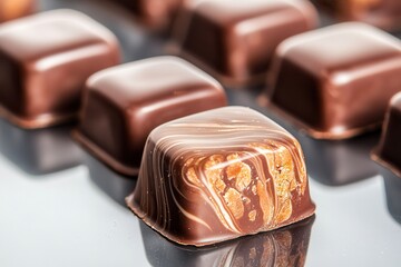 Chocolate embodies delicate luxury. Delicious chocolate treats arranged neatly on a surface