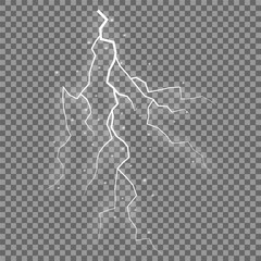 Lightning. Thunder storm realistic lightning. Bright light effects. Lightning bolt set Magic and bright light effects. Vector illustration