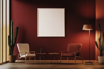 Crimson Comfort: A Modern Living Room Mockup 