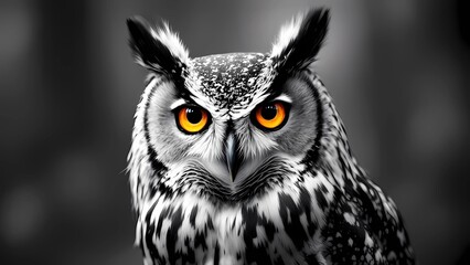 Obraz premium Portrait of an Owl With Piercing Yellow Eyes, Highlighting Its Regal Presence and Stunning Feather Details