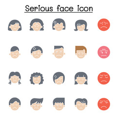 Serious face icon set in thin line style