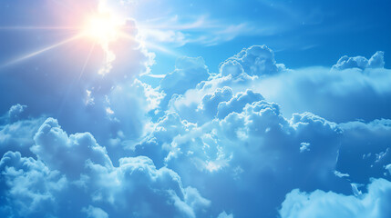 Bright Sunlight Over Fluffy Cloudscape Illustration - Perfect for Weather Themes and Inspirational Backgrounds