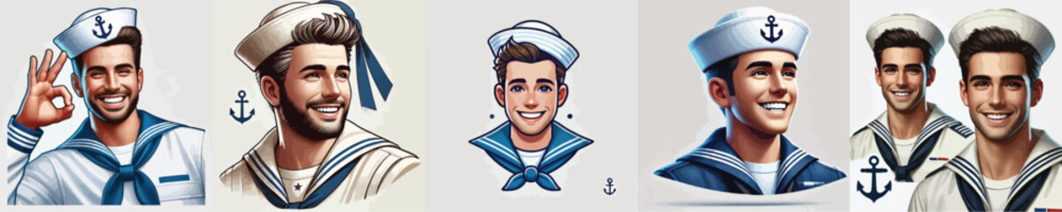 vector set of smiling sailors