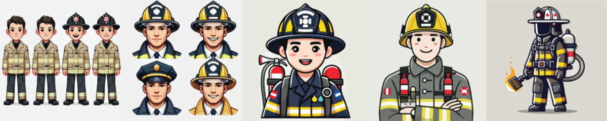 vector set of smiling firefighters