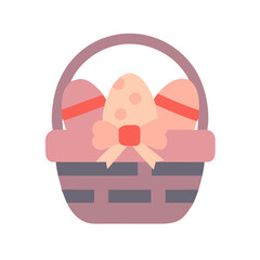 An Easter basket overflowing with vibrantly painted eggs for welcoming the joy and excitement of the Easter season.  Vector illustration