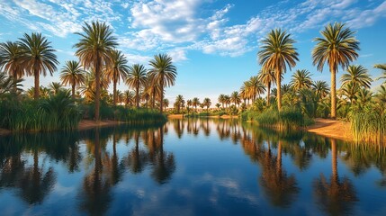 Obraz premium Tranquil oasis reflections desert landscape nature photography serenity