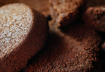 Macro of coffee grounds texture . from espresso machine. Close -up of coffee ground