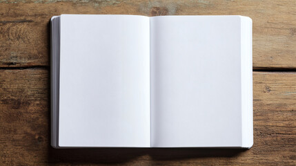 open book with blank pages on a wooden background, perfect for your design or notebook copy