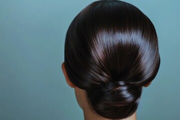hair bun of a female's back of head with sleek shiny hair