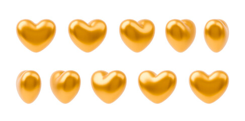 3d gold heart rotation. Animated golden heart sequence sprite sheet. Realistic vector symbol of love, element for decorating holidays, wedding invitations, greetings. 3d love icon isolated on white