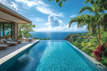 Fototapeta premium Terrace with a luxury pool on a luxurious VIP villa