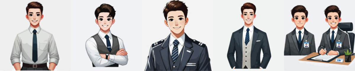 vector set of smiling male office workers