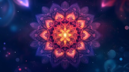 Stunning abstract background featuring a vibrant ornamental mandala with intricate patterns vibrant gradients and cultural elements  This visually captivating image evokes a sense of spirituality