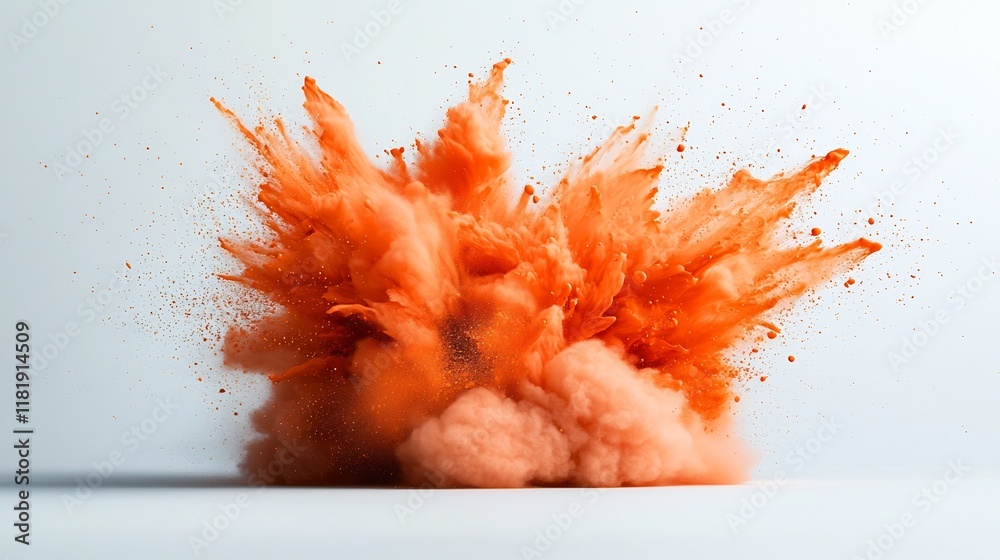 Poster explosive orange fluid composed against a pristine white surface emphasizing the striking color and 
