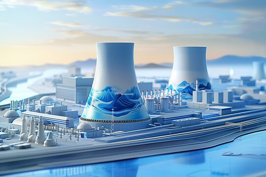 A nuclear containment building with design of traditional landscape in style of ink and wash