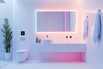 Futuristic smart bathroom with iot technology modern home design
