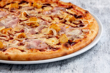 fresh pizza on the white plate