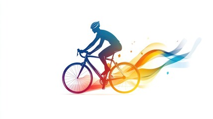 Fototapeta premium Cyclist silhouette with colorful motion trail.