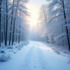 Naklejka premium snow covered road in the morning