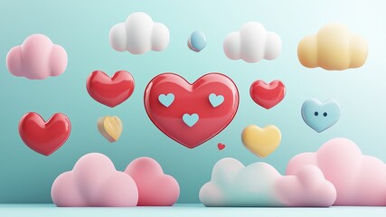 3d render social media notification with love and heart-shape, valentine's atmosphere