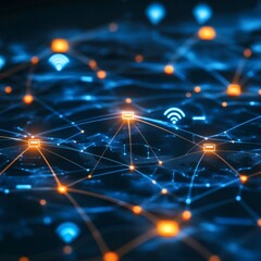 Fototapeta premium technology background depicting interconnected devices and wireless communication signals