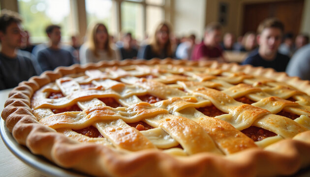 Delicious pie showcased at student math contest in university hall, Pi Day