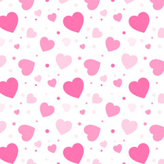 Seamless pattern with pastel pink hearts.Cute heart and dots repeat pattern isolated on white background for happy Valentines Day.Vector graphic illustration.Sweet love background.