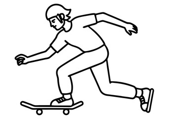 Skateboarder Outline Vector Illustration - Dynamic Skateboarding SVG Graphic