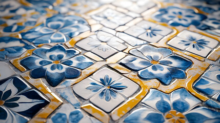 Portuguese Azulejo Tile Pattern with Vibrant Colors and Intricate Design