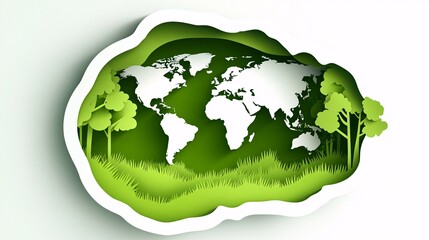 Paper Cut Earth Logo with Green Grass