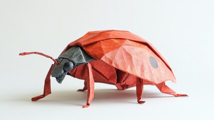 Intricate Origami Ladybug on White Background Showcasing Detailed Craftsmanship and Artistic Paper Folding Techniques