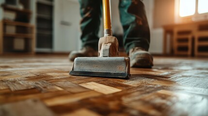 A person vacuuming a wooden floor, showcasing the importance of cleanliness in home environments and emphasizing the care taken to maintain wooden surfaces beautifully.