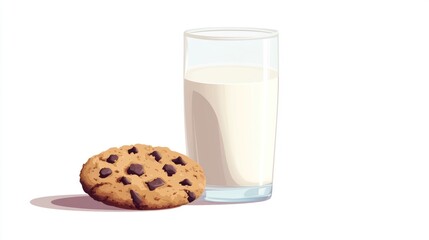 Chocolate chip cookie and glass of milk. (1)