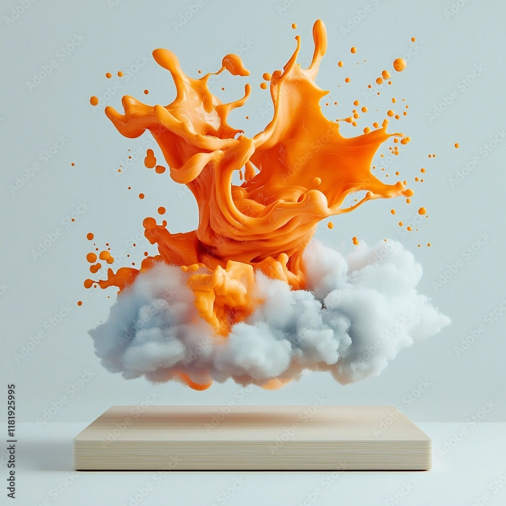 Poster striking abstract image showcasing an explosive fluid suspension frozen in time creating dynamic and