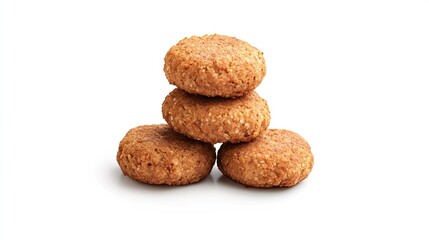 Oatmeal cookies stacked, white background, food photography, recipe website.