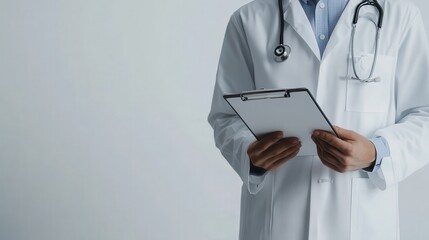 Doctor Holding Clipboard in Medical Office Setting