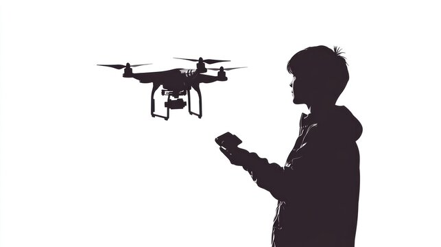 drone operator silhouette, black and white clip art preview