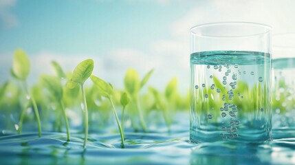 Refreshing Water With Growing Green Plants