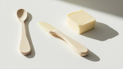 Minimalist Butter Setup with Wooden Tools