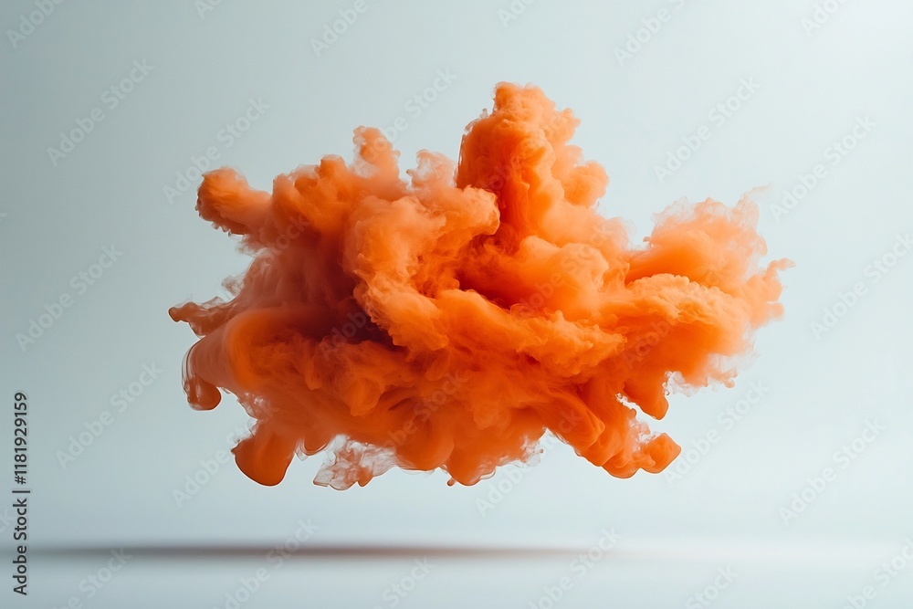 Poster dynamically frozen orange fluid floating in time on pristine white surface arresting abstract visual