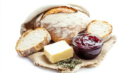 Rustic Breakfast Setup with Bread and Butter