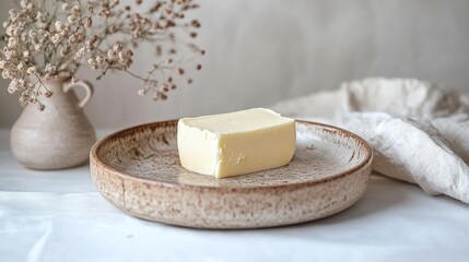 Rustic Ceramic Butter Dish with Butter