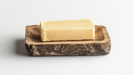 Rustic Wooden Butter Dish on a Neutral Background