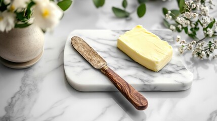 Rustic Butter on Marble Slab with Knife