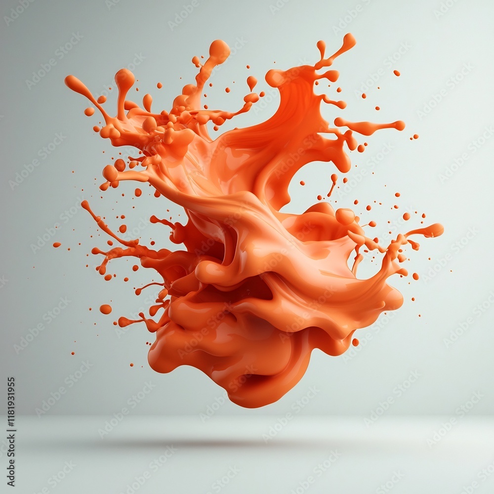 Poster captivating abstract composition featuring dynamically floating orange fluid forms with a sense of m