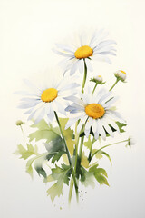 Fototapeta premium watercolor painting daisies on white background