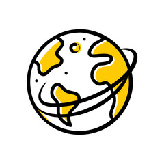 Minimalist Earth Vector with Yellow Landmasses