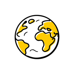 Clean Earth Icon with Bold Outlines and Yellow Highlights