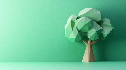 geometric low poly green tree on clean green background