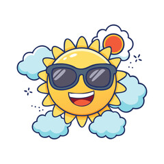 Smiling Sun Vector with Sunglasses and Cloud